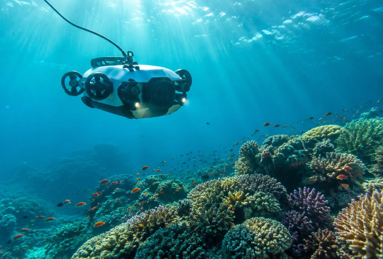 UUR gliding over a coral reef during marine research